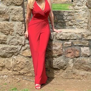 Anne Klein Wide Leg Sleeveless Jumpsuit Women's Size 8 with gold logo buckle